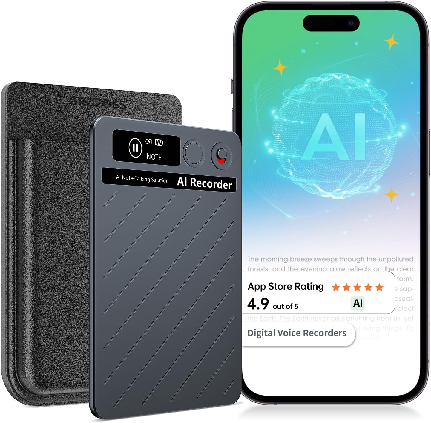 AI Recorder Digital Voice Recorder, Smart Audio Recording Device, Black, Professional Office Desk Accessory