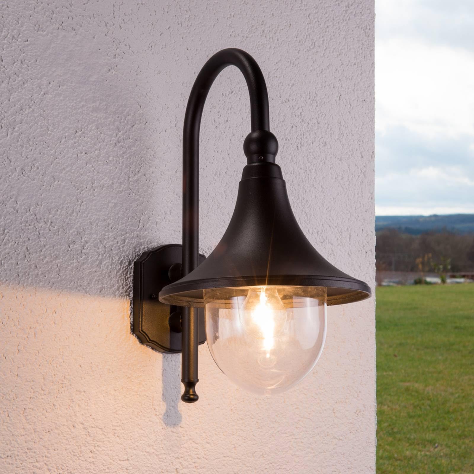 Lindby Applique Exterieur Daphne à intensité variable (Moderne) en Noir Aluminium (1 lampe,à E27), Murale Luminaire Lampe Jardin Eclairage