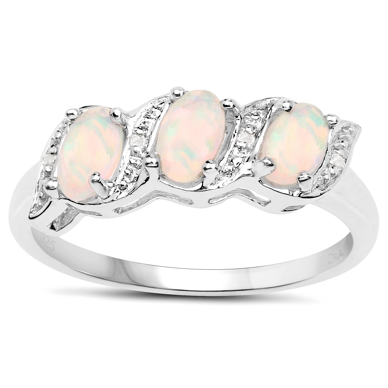 The Diamond Ring Collection: Sterling Silver Genuine Opal & Diamond Eternity Engagement Ring (Size S) …