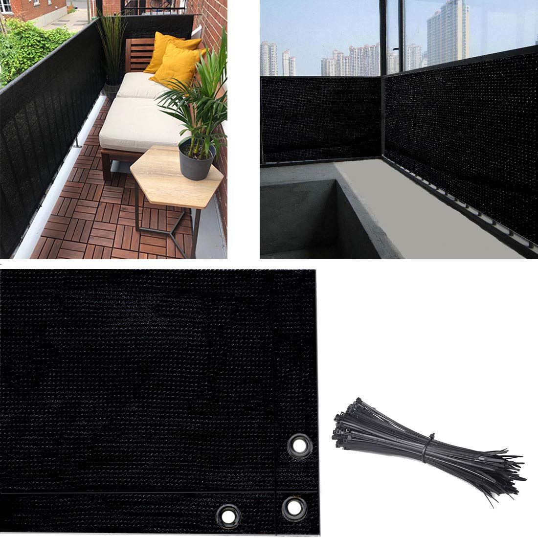 AOCHENLYBalcony Privacy Screen Fence Cover, 3.5ft x16.5ft Privacy Screen UV-Resistant Visibility Reduction Fence Screen for Balcony, Apartment, Backyard, Patio, Porch, Garden (Black)