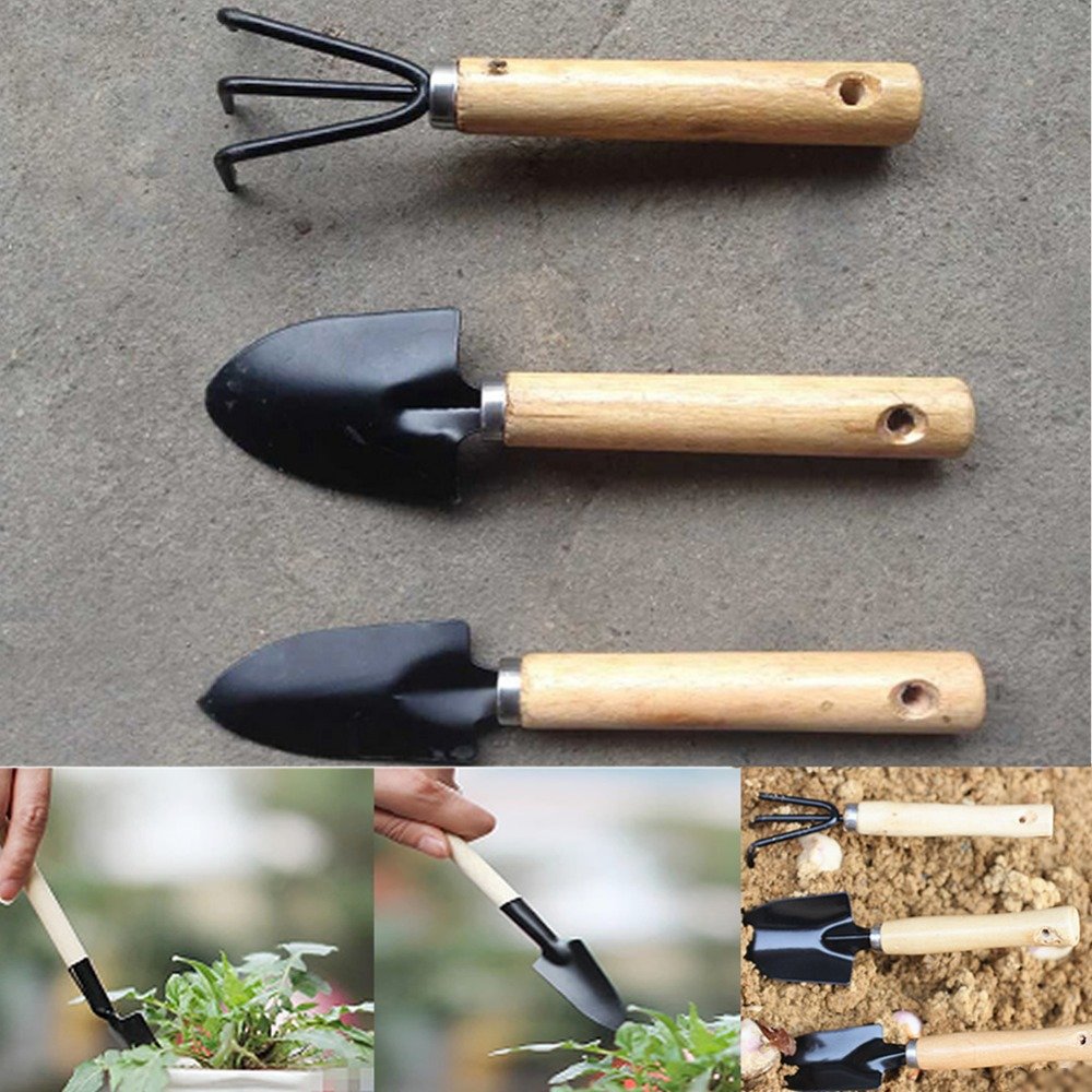 1 Set New Gardening Wooden Handl Metal Rake Shovel Digging Trowel Garden Tools H02