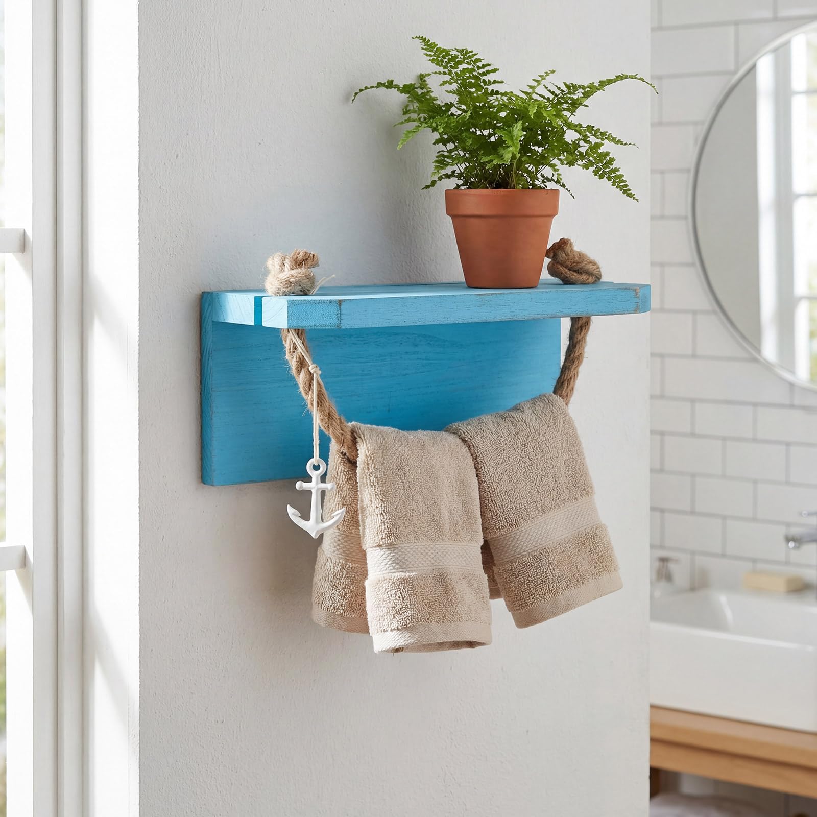 Nautical Rope Toilet Paper Holder with 4 Ocean Accessories, Classic, Blue — Amazon image 4