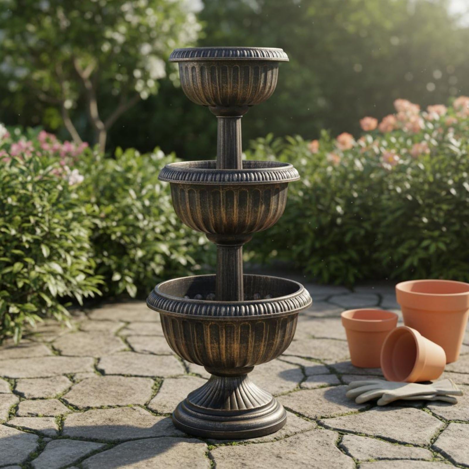 predolo Pot de Fleurs Lumineux Solaire Jardinière à Étages Solaire Peu Encombrant Support pour Plantes à Plusieurs Niveaux pour Patio, 3-Couches