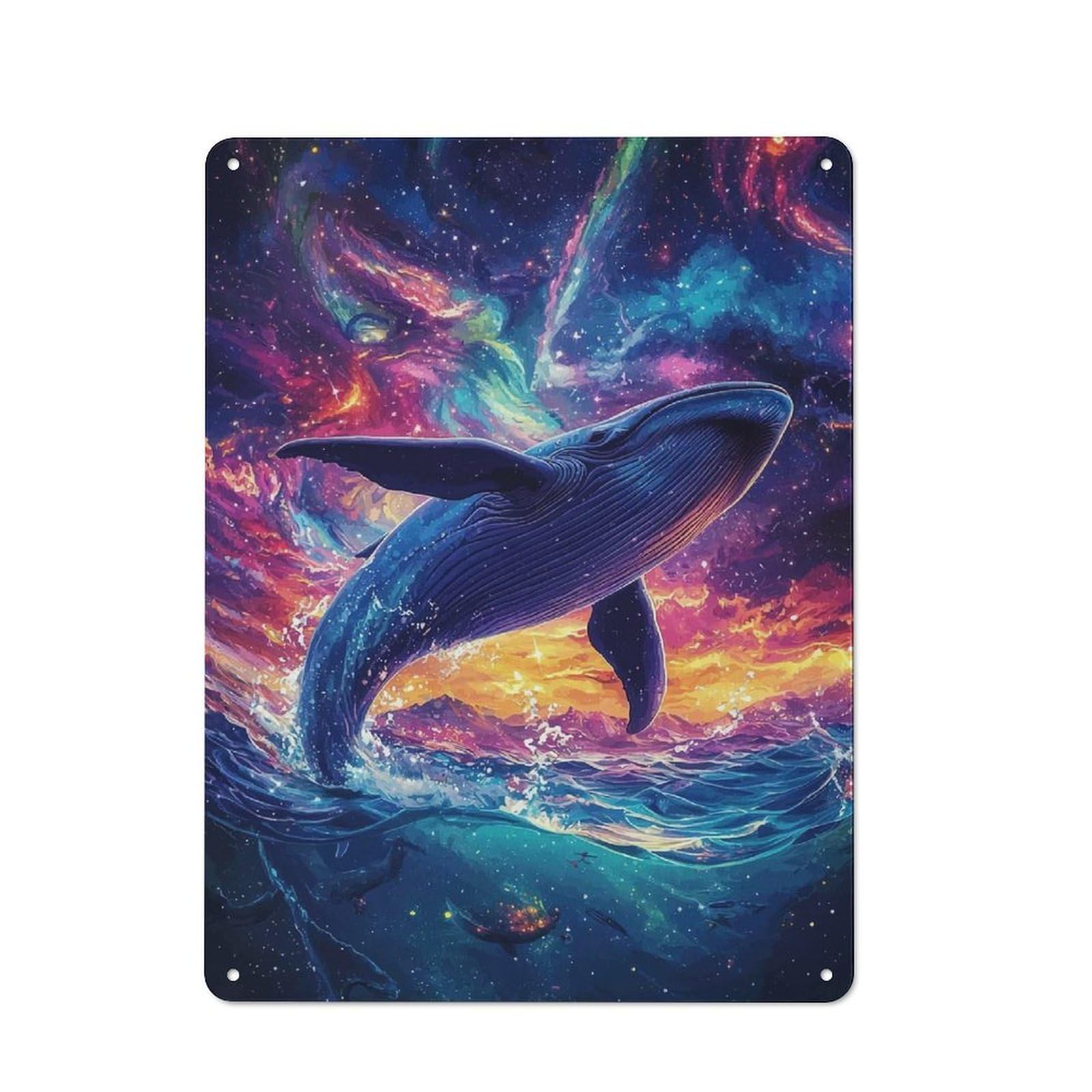 Junmoney Whale Leaping Into Space Retro Metal Plaque 40X30cm For Garage Or Workshop, Housewarming Wall Decor For People Furnishing Garage And Workshop