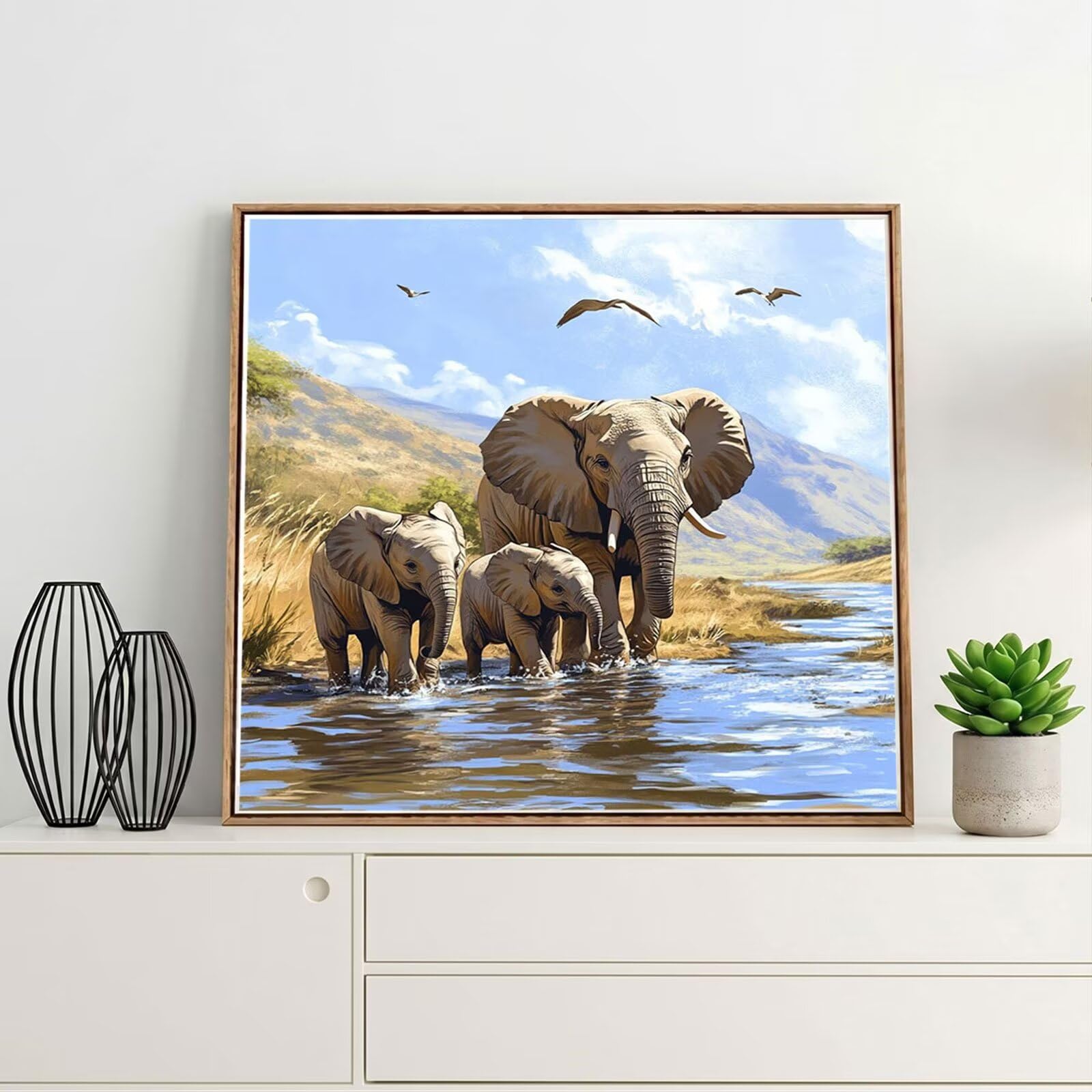Diamond Painting Adulti, Elefante Diamond Painting Kit Completo, 5D Pittura Diamante Bambini Attività Manuale Creativa e Regalo, Diamantini Crystal Art Tela Fai Da Te Kit 100x100cm Paesaggio FX#92