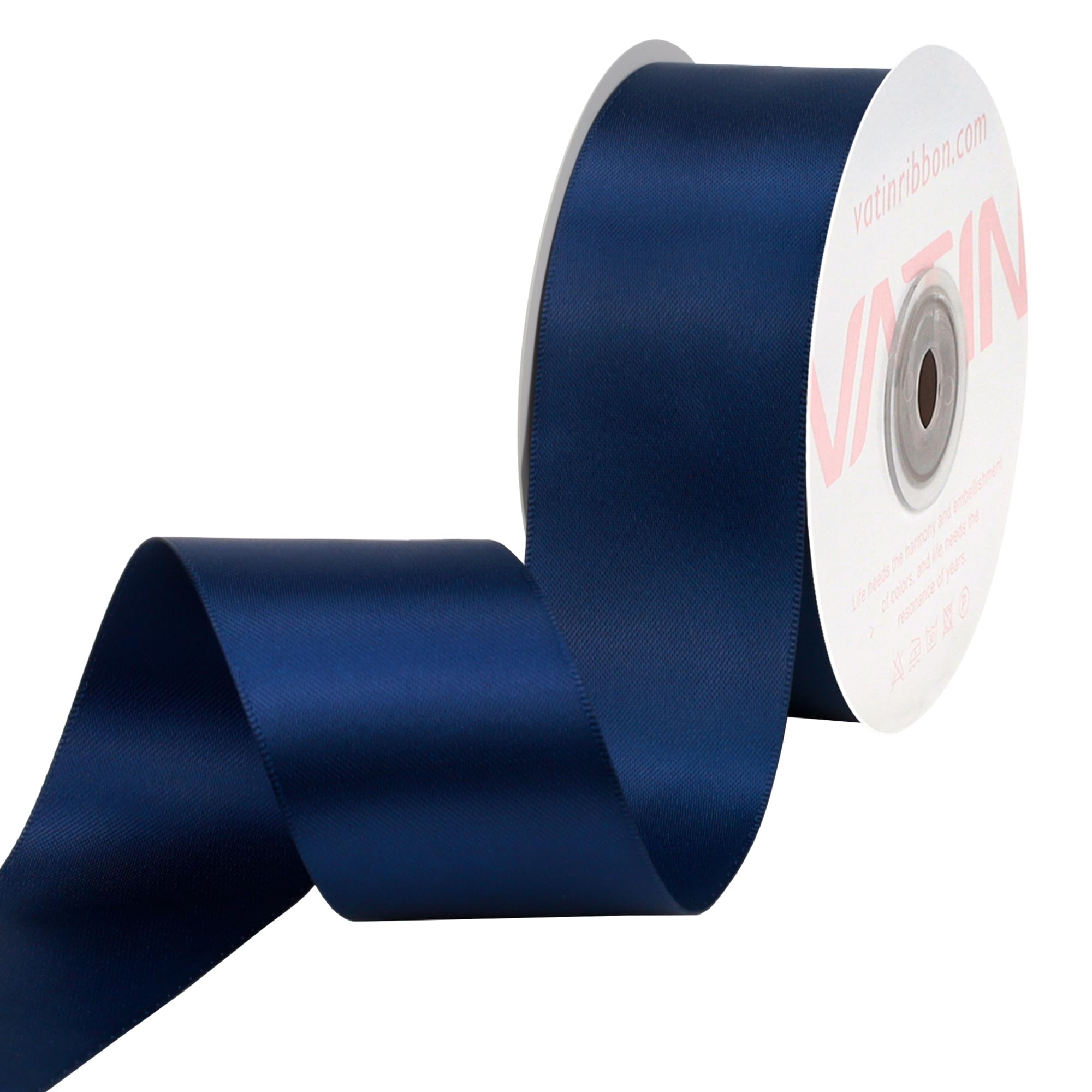 VATIN Double Face Navy Blue Satin Ribbon 38mm Continuous 22m,Blue Polyester Fabric Ribbon use for Bows Bouquet Gift Wrapping