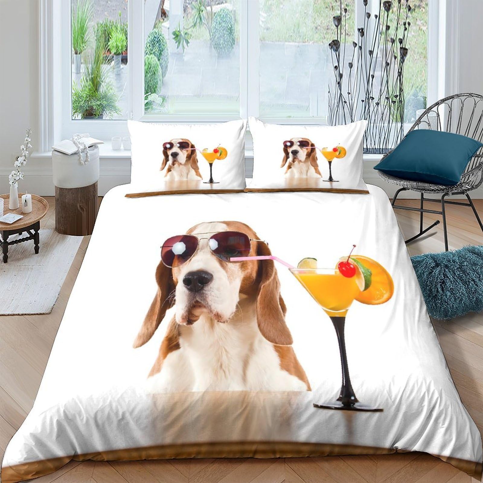 Ctjqhvkz Style-2 3D Printed Dog With Sunglasses Fitted Sheet Microfiber Soft Bed Cover Orange Cocktail Pattern For Bedroom Guestroom Decor Single（135X200cm）