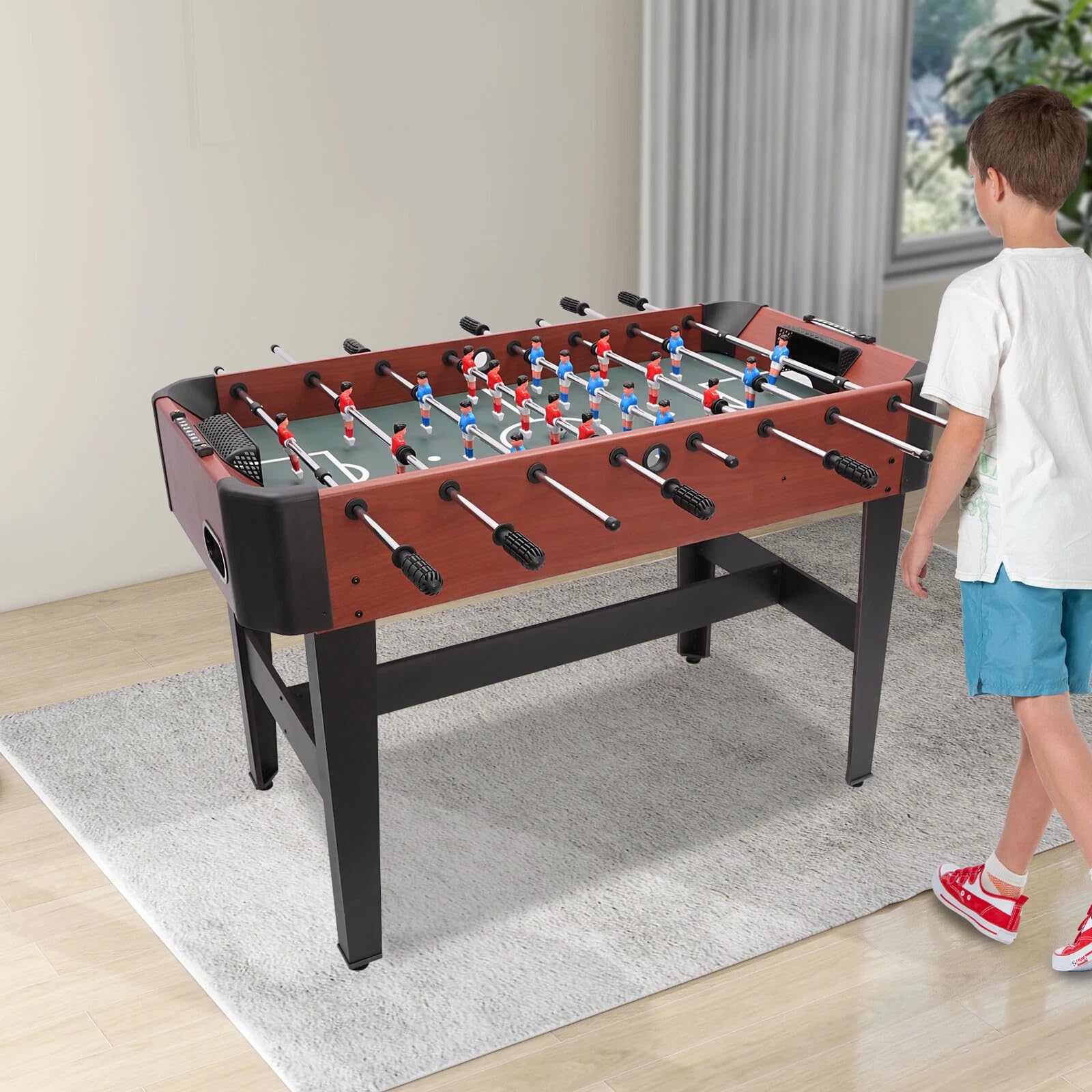 Table de baby-foot avec 8 barres de jeu, table de baby-foot autoportante en acier et matériaux MDF, peu encombrant, pour divertissement familial, chambre d'enfant, salle de jeux, bureau, salle de
