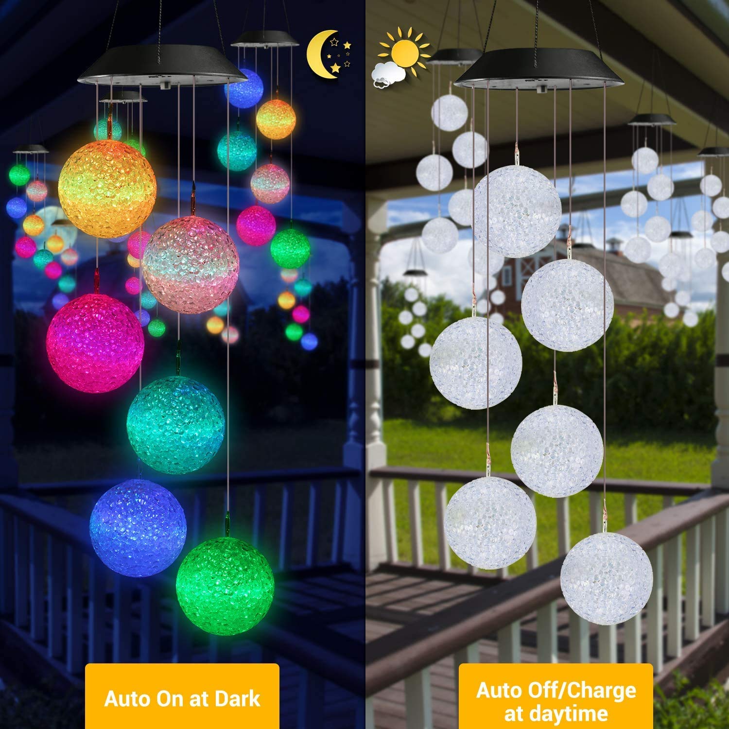 Qedertek Luci Solari da Esterno Forma di Campane a Vento, Luci Solare Colorate con Palla Trasparente per Decorazione Pasqua Giardino, Patio, Albero, Balcone, Tarrazza