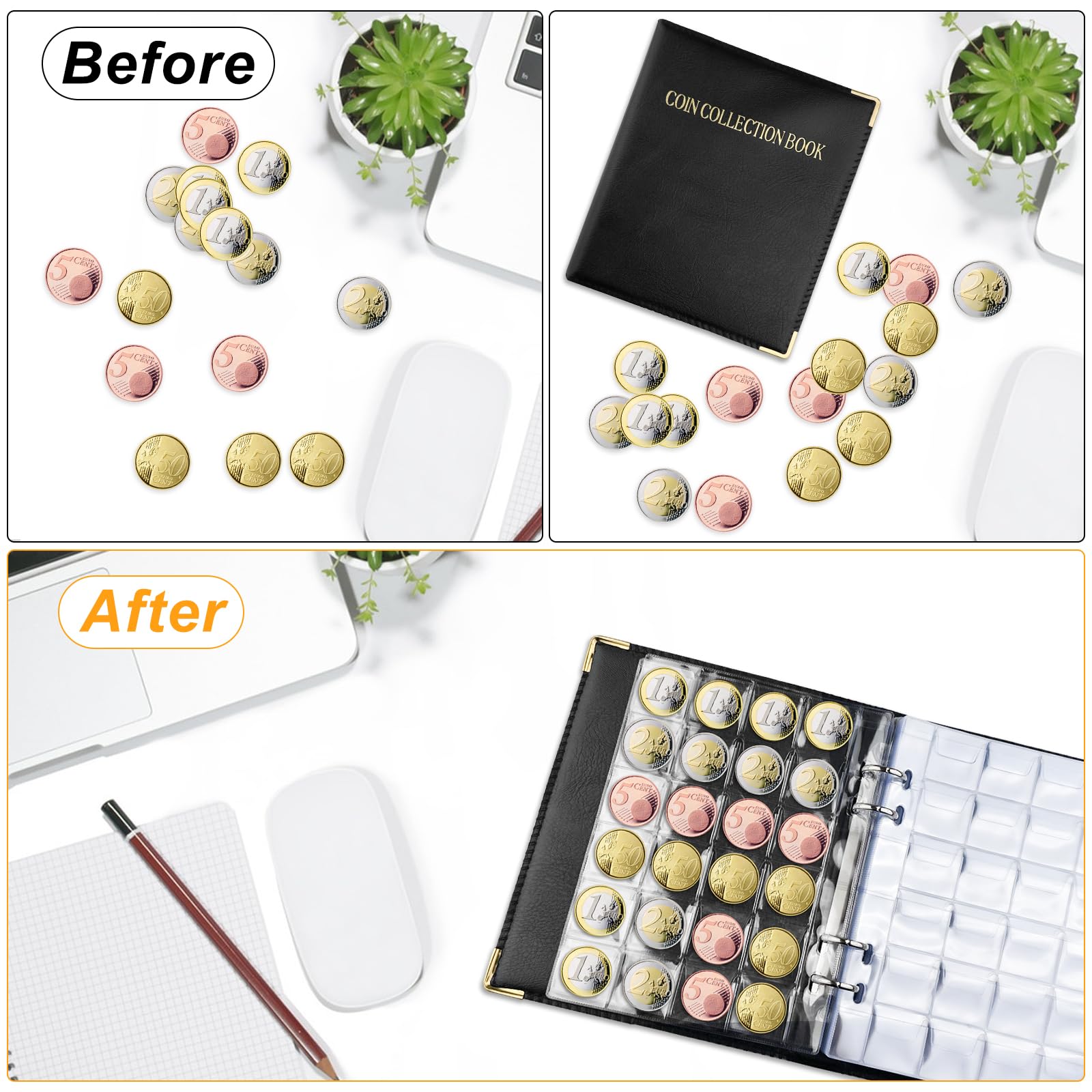 Álbum De Monedas Con Cremallera – 20 Páginas Y 480 Bolsillos De PVC Transparente, Cubierta De Cuero, Tamaño 19.5x15.5 Cm, Ideal Para Coleccionistas