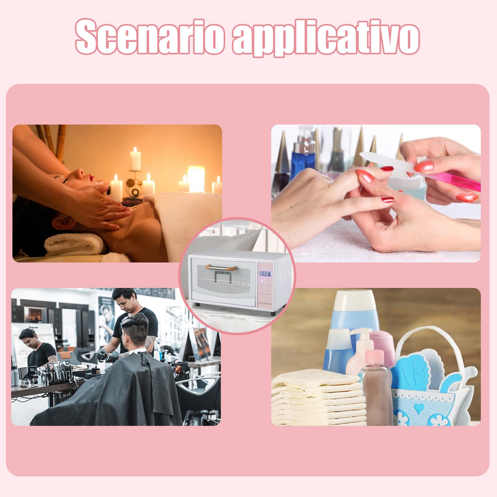 Sterilizzatore UV, sterilizzatore unghie, grande capacità 10/24 l, 75°C Aria Calda a Temperatura Costante, per salone di bellezza, parrucchiere, temperatura massima 250°(10L/Rosa)