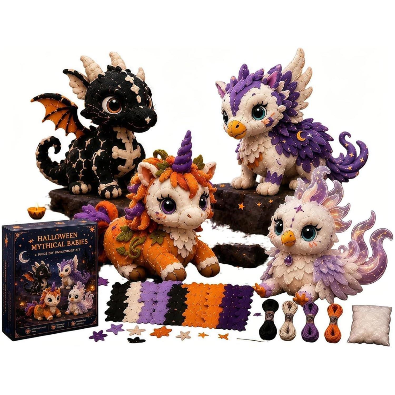 APOMNG 4 Piece DIY Patchwork Sewing Kit for Adults Beginners Fun Character Designs Handmade Felt Stuffed Craft Gift Set Home Decor,XXL