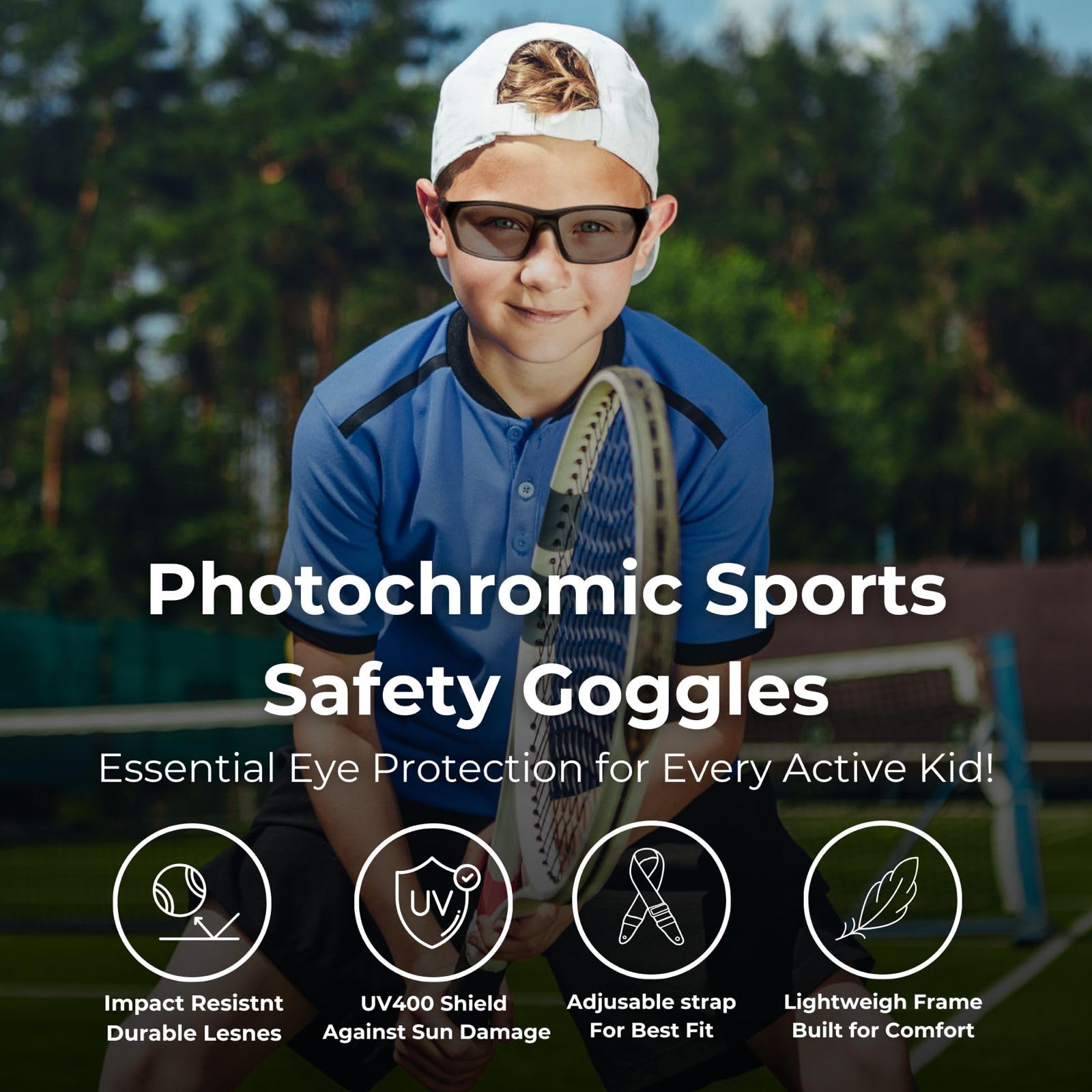 BLUE CUT Lunettes de protection pour enfants – Lunettes de sécurité photochromiques pour enfants, basket-ball, baseball et sports de plein air