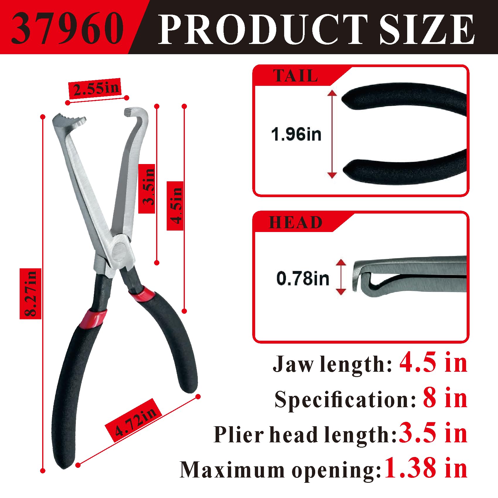 seacses 37960 Electrical Disconnect Pliers, 8 inch Automotive Tools, Easy Disconnect Locking Push Tab Electrical Connectors