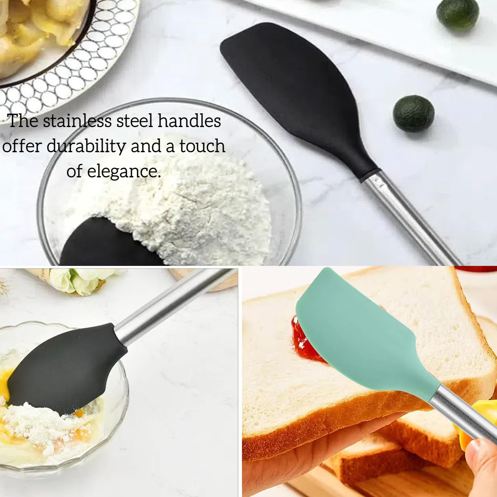 Juego de espátulas de silicona con mango de acero (13.2 pulgadas), paquete de 3 espátulas de goma antiadherentes grandes resistentes al calor 600 °F, espátulas de utensilios de cocina para 3