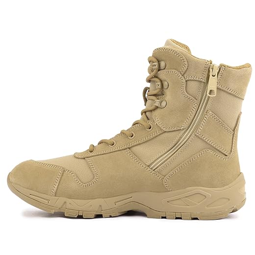 QUNLON Botas táticas militares de combate, leves, deserto, selva, trabalho, atividades ao ar livre, motocicleta, zíper lateral