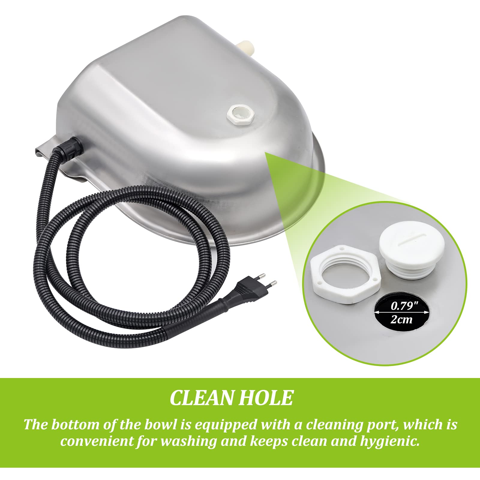 Bebedero con protección contra heladas con Orificio de Drenaje 25 W 220 V Caballo calefactable Bebedero calefactable Flotador para Bebedero termostato automático Bebedero para Caballos Vacas