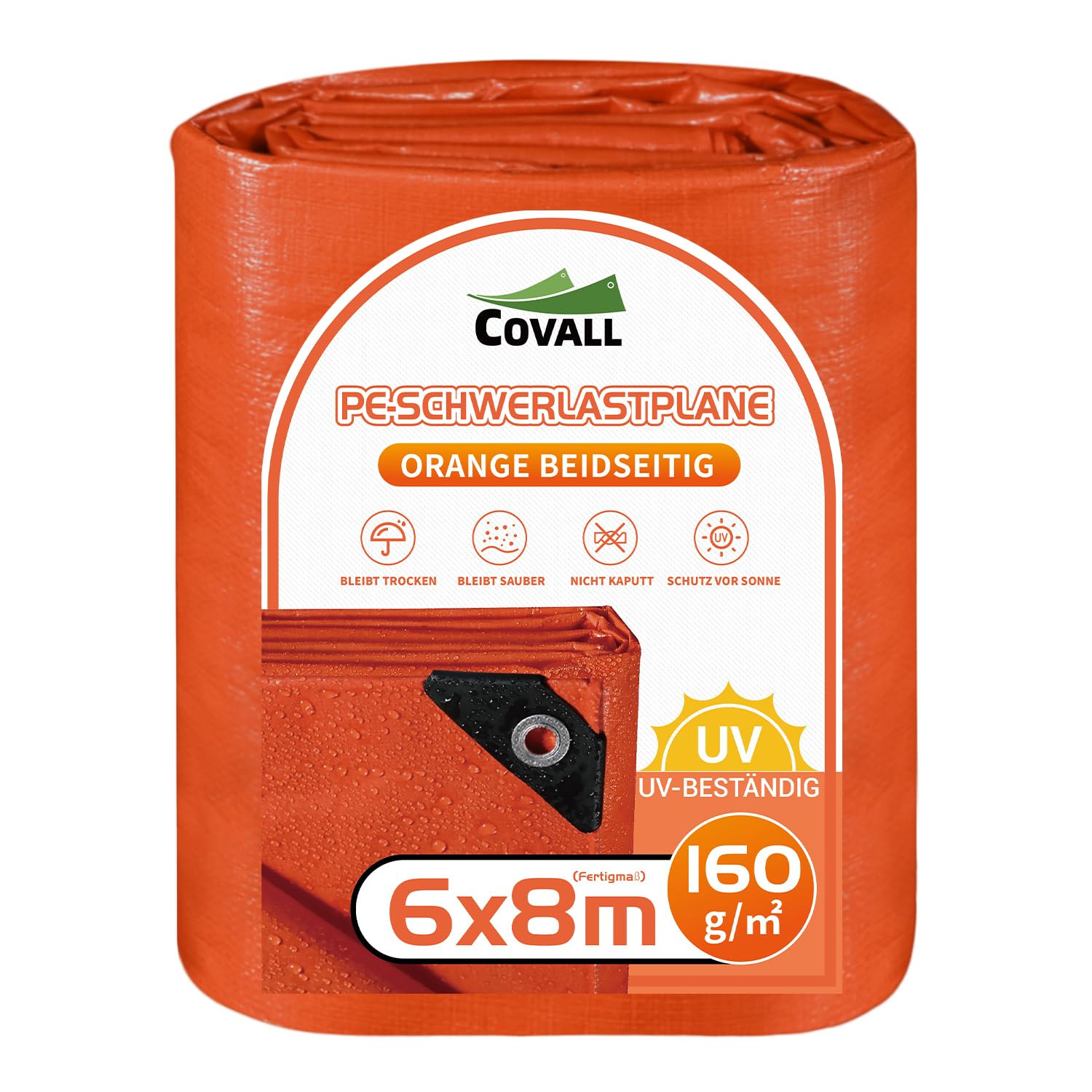 6m x 8m Bâche Imperméable Épaisse 160g/m² Anti-UV Ultra Résistante Bâche Plastique de Protection Extérieur Jardin Bois Extérieur Anti-Pluie Toiture Camping Camion (Orange Vif)