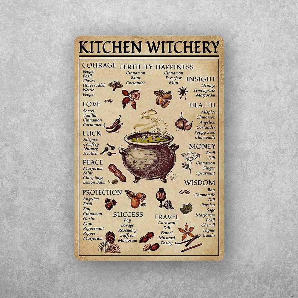 Witch Kitchen Witchery Metal Sign, 6x8 Inch Vintage Tin Sign Witch Poster For Home Kitchen Wall Decor Halloween Decor