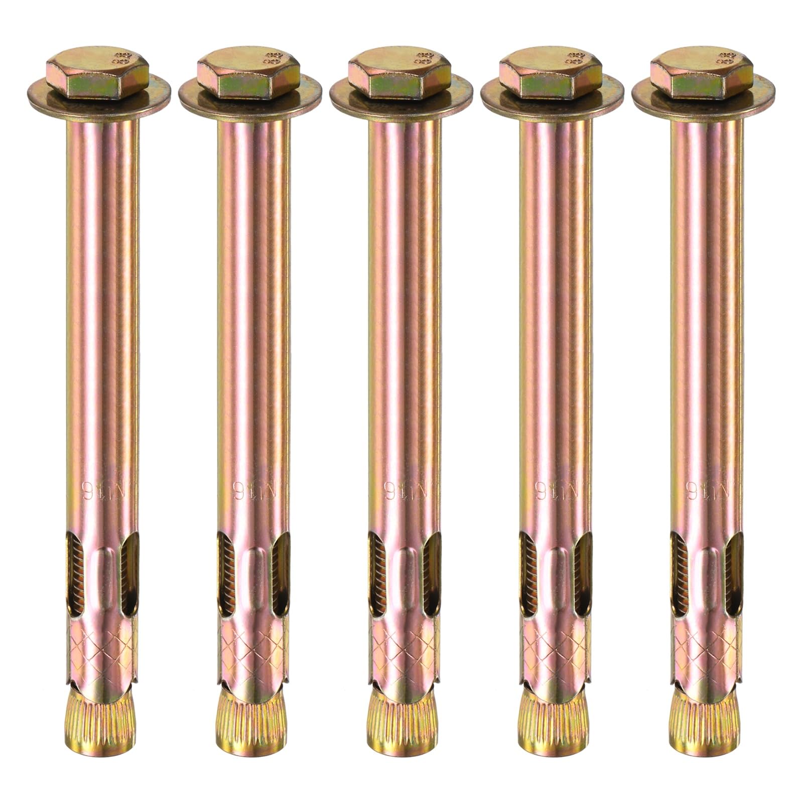 M METERXITY 5-Pack Hex Expansion Bolt, M12x150mm Colored Galvanized Iron-Carbon Steel External Hex Expansion Bolts, Anti-Corrosion Metal Bolt for Concrete/Dry Brick/Block Walls — image 1