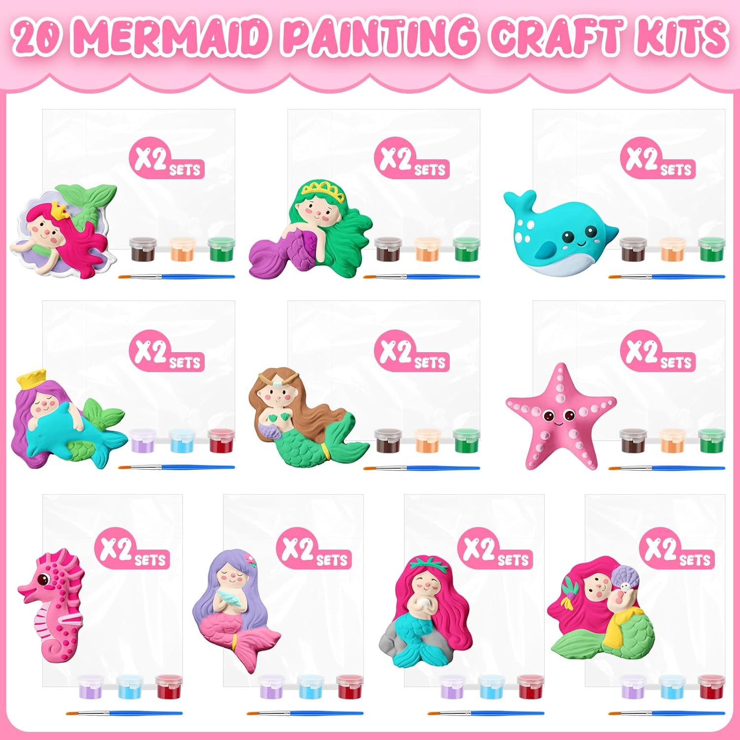 Simgoing 20 Set Mermaid Ceramic Painting Kit DIY Ceramic to Paint Your Own Mermaid Figurines Unpainted Plaster Arts and Craft for Adults Holiday Birthday Party Favors