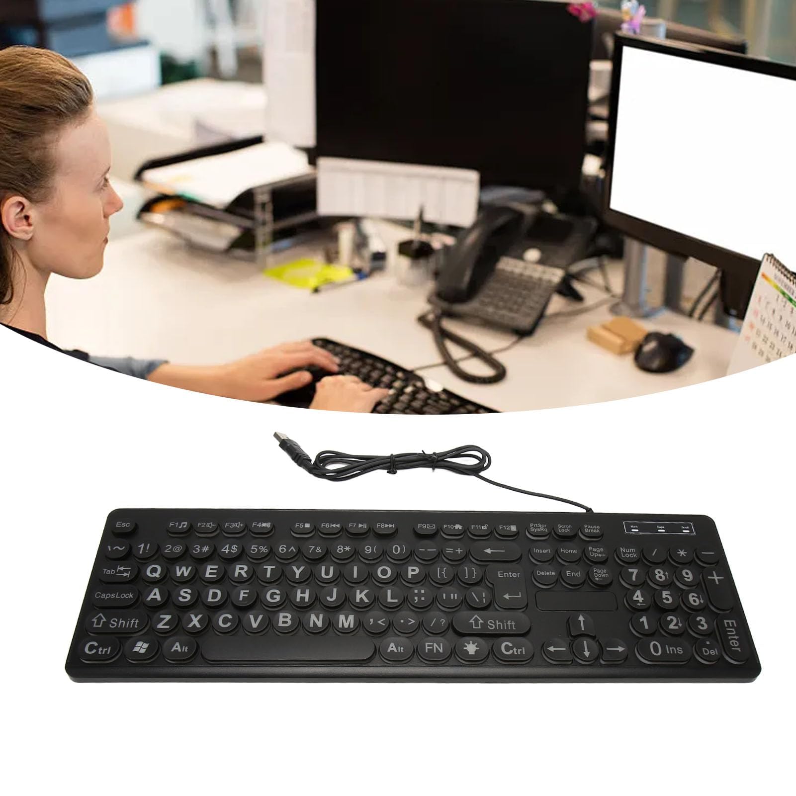 Tastiera Retroilluminata con Caratteri Grandi, Tastiera Illuminata per Anziani o Ipovedenti, Tastiera USB a 104 Tasti con Lettere Oversize