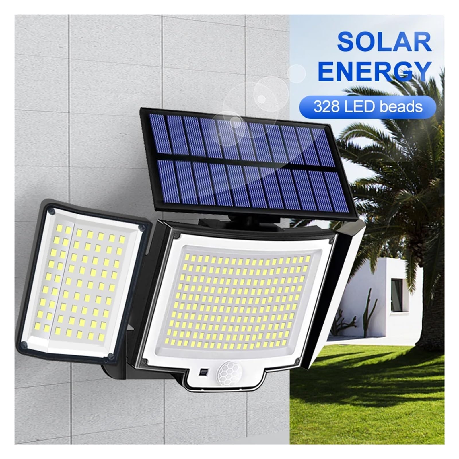 Luces Solares Led Exterior Jardin, Luz Solar al aire libre 348 LED lámpara de pared con Sensor de movimiento Solar con control remoto 3 modos IP65 Luz de inundación impermeable for porche de garaje pa