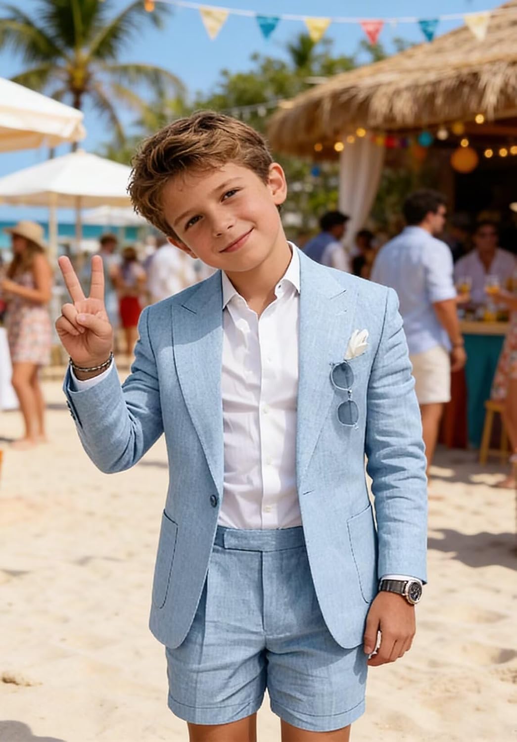 Kids Shorts Suit for Boys Linen Summer Casual Beach Wedding Outfit 2 Piece Prom Tuxedo Suit Jacket Shorts Set