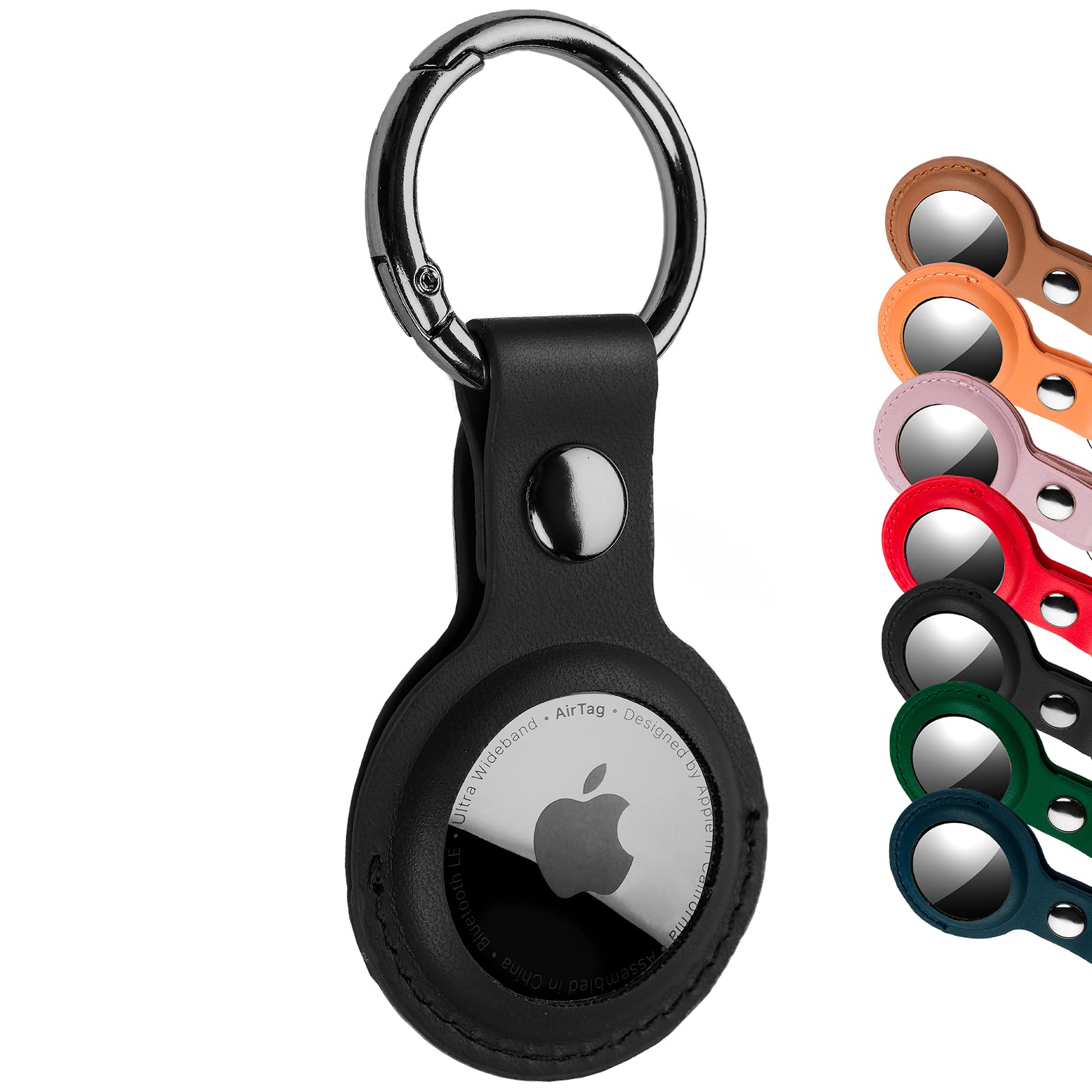 ProworksPU Leather Air Tag Keyring Case Compatible with Apple Airtags, Protective Holder for AirTag Tracker – Easy Fit, Portable, Ideal Airtag Case for a Pet, Luggage, Dog Collars or Key Tags - Black