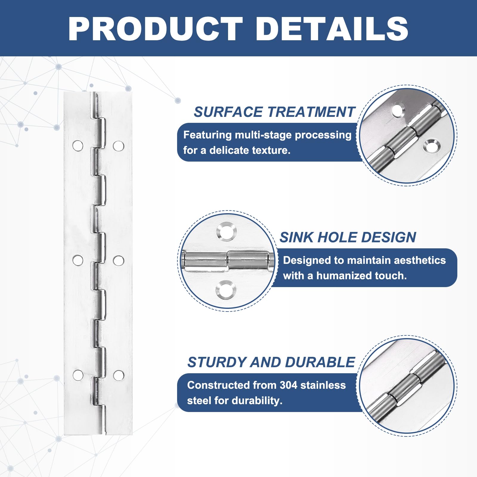 PATIKIL 6x1.2 Inch Piano Hinge,10 Pcs 304 Stainless Steel Continuous Hinge with Holes for Piano Gate Door Wooden Storage Box Cabinet Boat,Silver - Image 3
