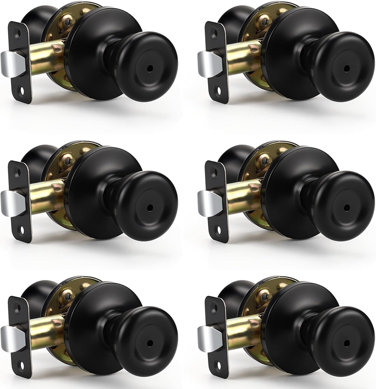 KNOBWELL 6 Pack Matte Black Privacy Door Knobs Lock for Bedroom and Bathroom, Keyless Interior Door Knob with Lock, Turn Thumb Locking Interior Door Lockset, Tulip Design Matte Black Door Knob