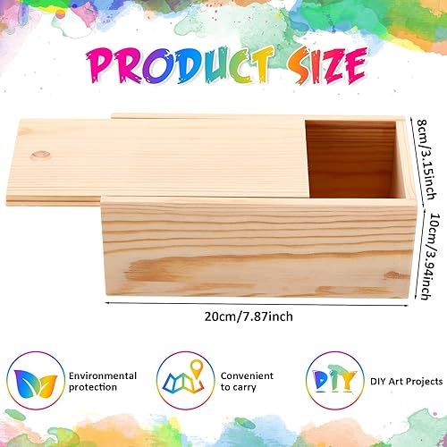 Miniatura 2 de Suzile 6 cajas de madera sin terminar, 8 x 4 x 3.15 pulgadas, caja de madera pequeña con tapa, caja de madera para manualidades, cajas de madera