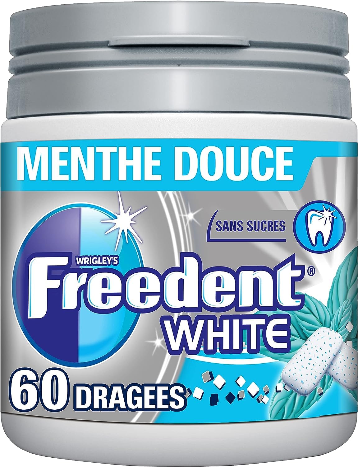 FREEDENT WHITE Chewing-gum Menthe Douce sans sucres 60 dragées 84g