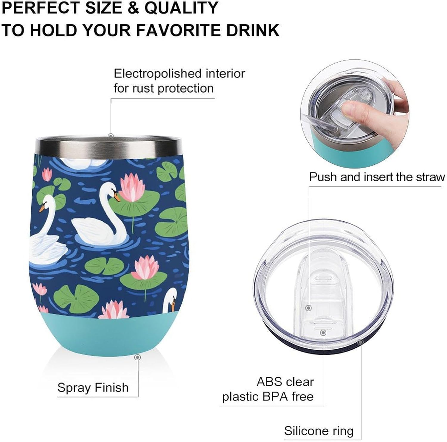 Swans Water Lilies in Pond Insulated Drinking Cup Stainless Steel Coffee Mug Wine Tumbler with Lid 12OZ