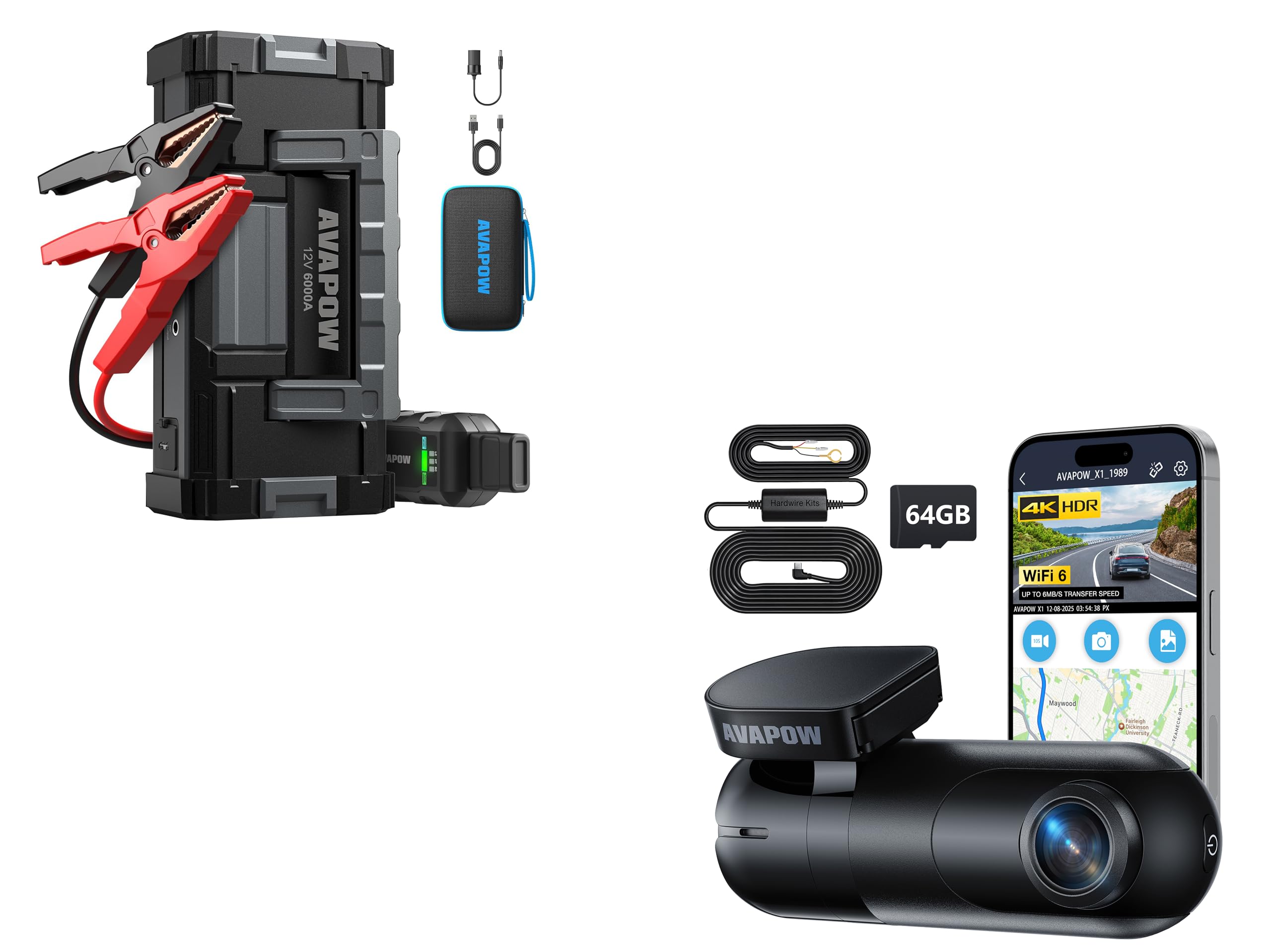 AVAPOW 4K Dash Cam Front for Cars Free Hardwire Kit 64GB Card Included - WiFi 6 AVAPOW 6000A