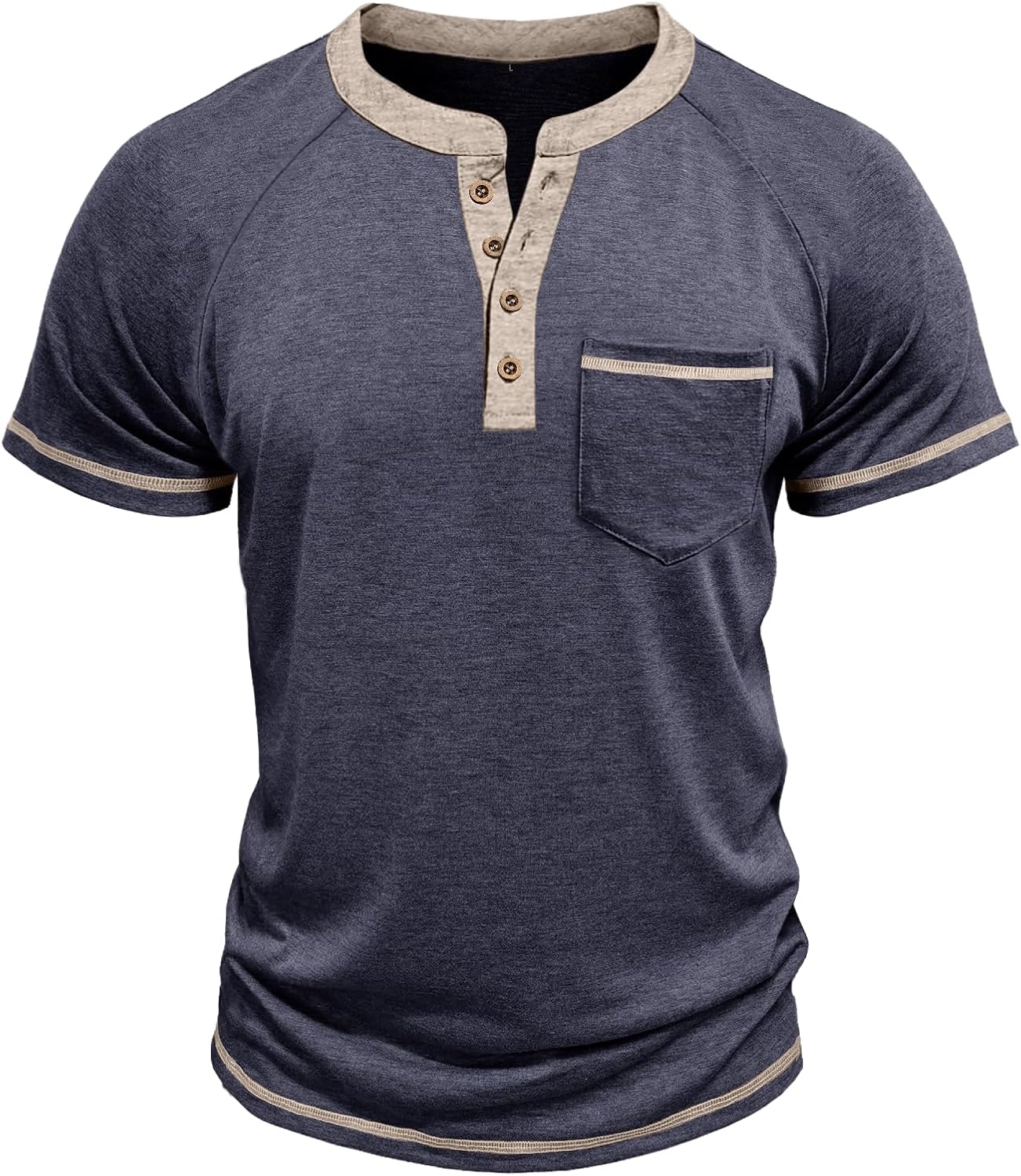 Mens Henley Shirts Short Sleeve Casual Button Basic T-Shirts Summer Classic Vintage Tee Shirts with Pocket - Image 2