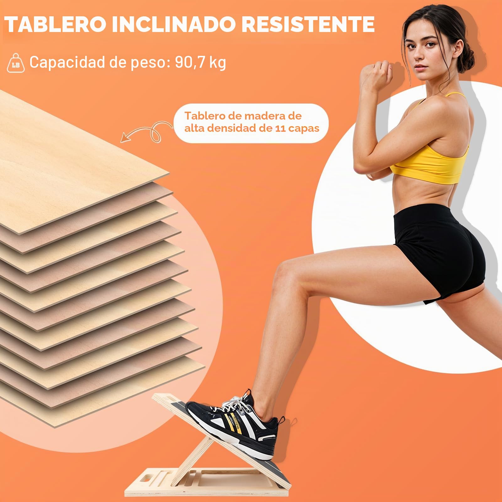 Tabla inclinada para estirar pantorrillas, tabla inclinada ajustable de madera, tabla de estiramiento de pantorrilla para sentadillas, piernas, rodillas, talón, tobillo