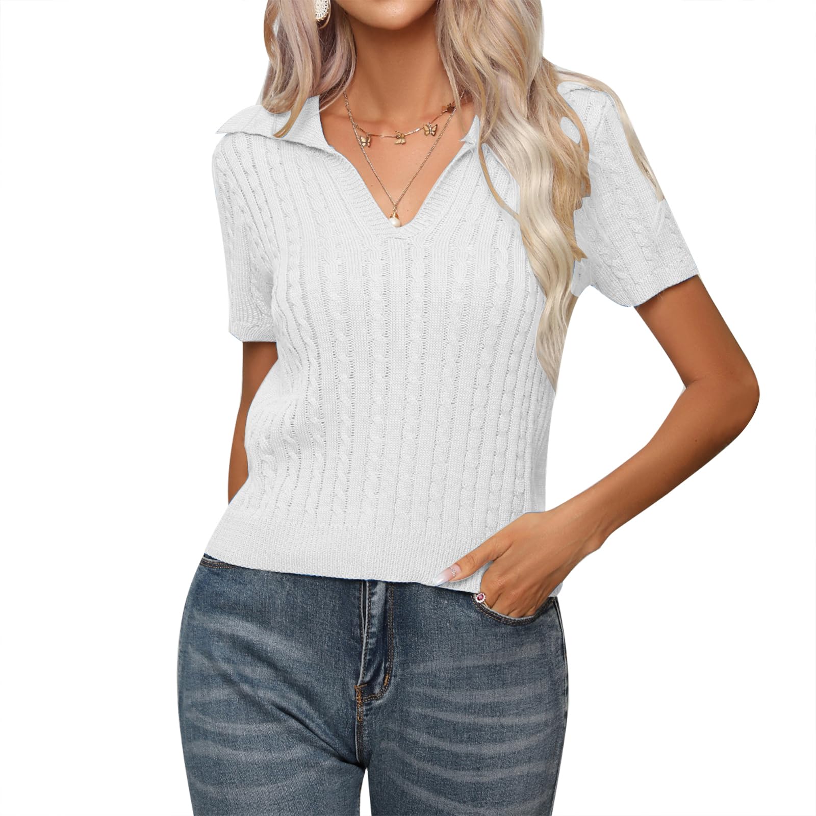MINTLIMIT Womens Short Sleeve Sweater Tops Lightweight Pullover Shirts 2025 Spring Summer Trendy Casual Blouses