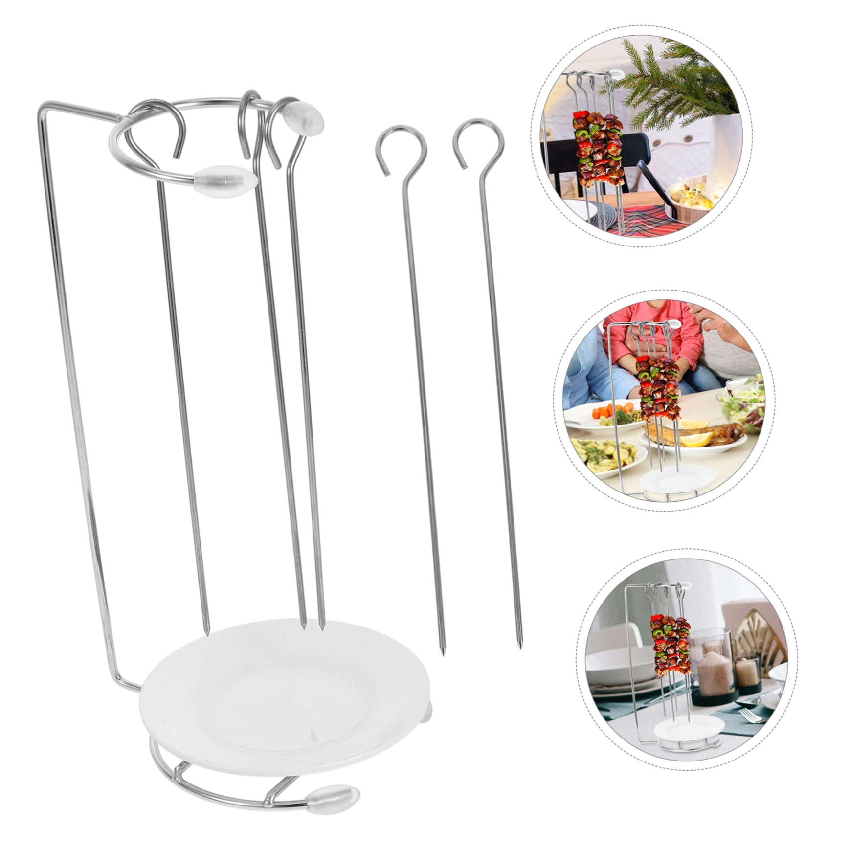 POPETPOP Supporto per Spiedini in Acciaio Inossidabile Resistente per Barbecue All'aperto, Grucce Porta Spiedini con 5 Aghi, per Grigliate, Picnic e Campeggio, Facile da Pulire
