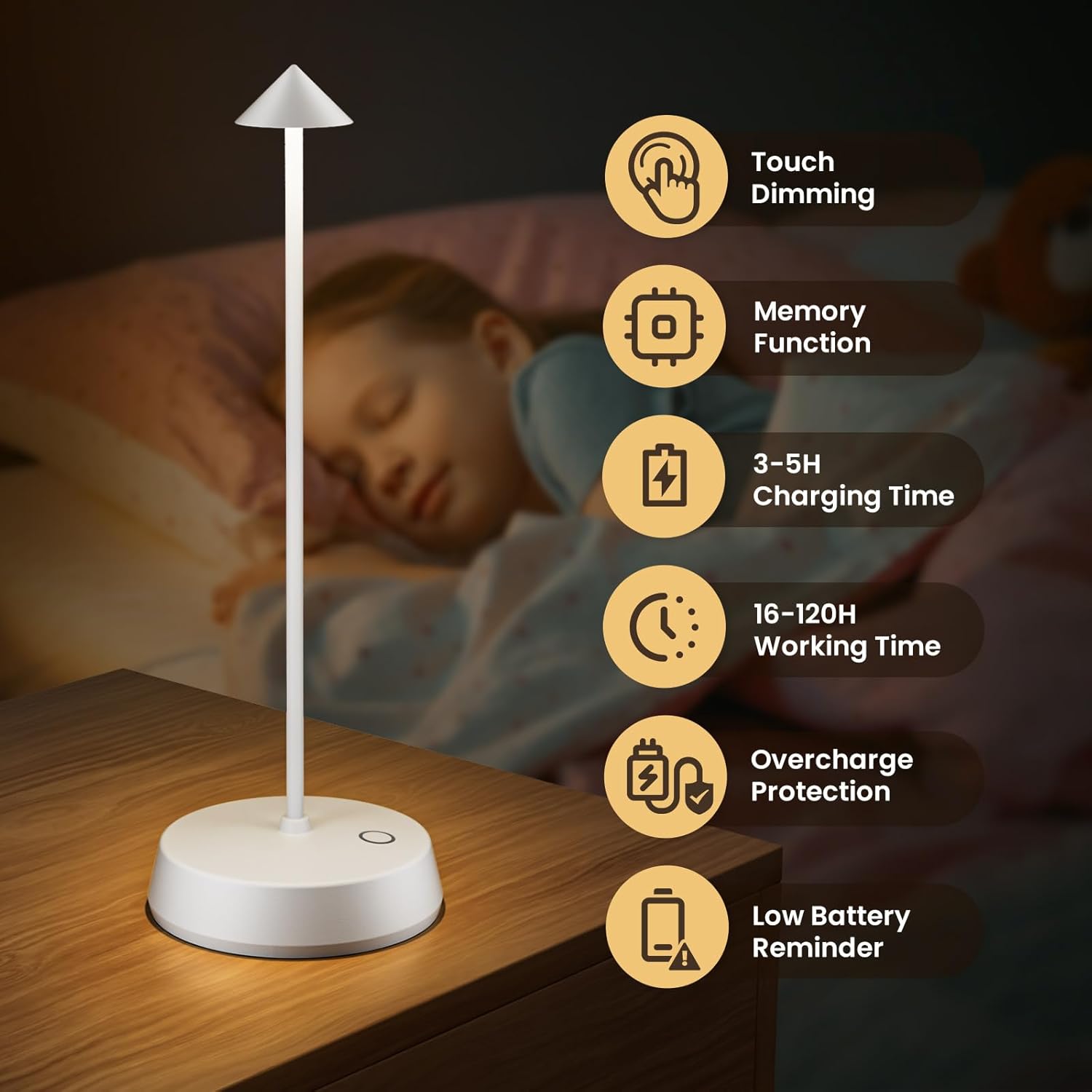Cordless Table Lamps Rechargeable, 6000mAh LED Battery Operated Desk Lamp, Portable Outdoor Waterproof Touch Stepless Dimmable Wireless Table Light for Dining Restaurant Home Patio (White-1PC)