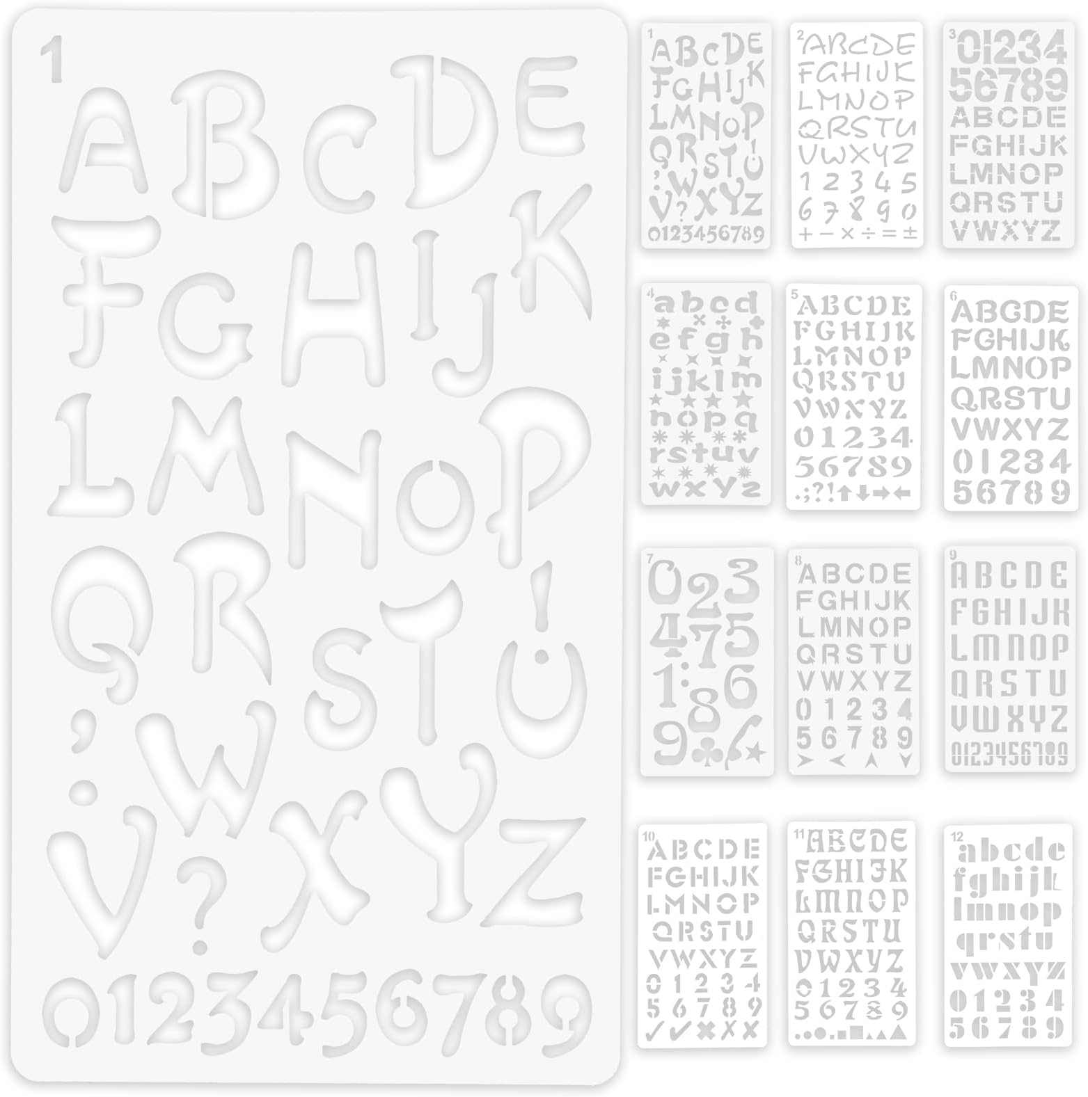 DRAMBOR 12PCS Stencils Letters and Numbers,Alphabet Stencils, Drawing Stencils for Kids,Reusable Plastic Letter Number Templates, Stencils for Crafts Reusable, DIY Art Project Decoration