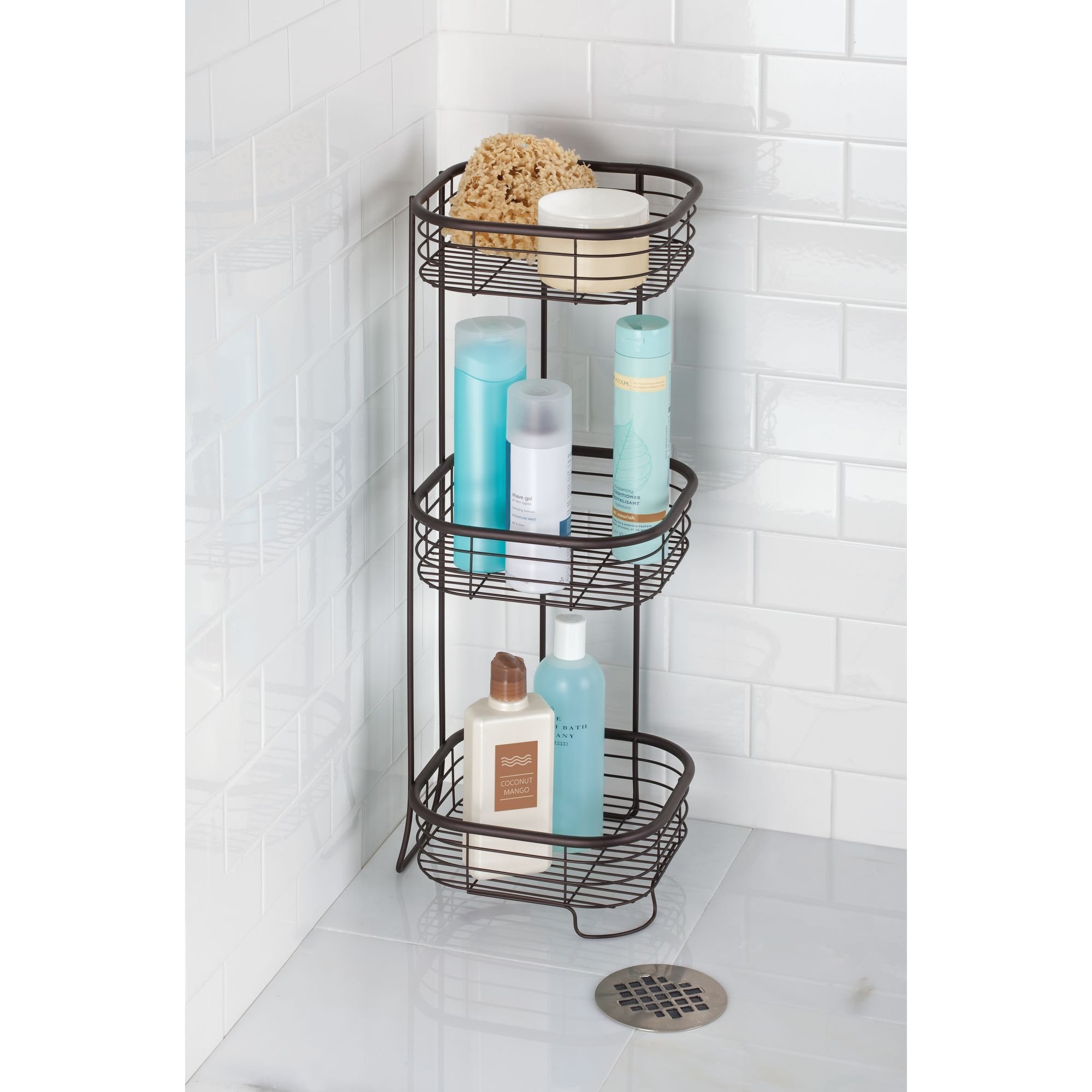 iDesign 28661EU 3 Ripiani Doccia, Rettangolari, Metallo, Marrone, 24x24x66.5 cm