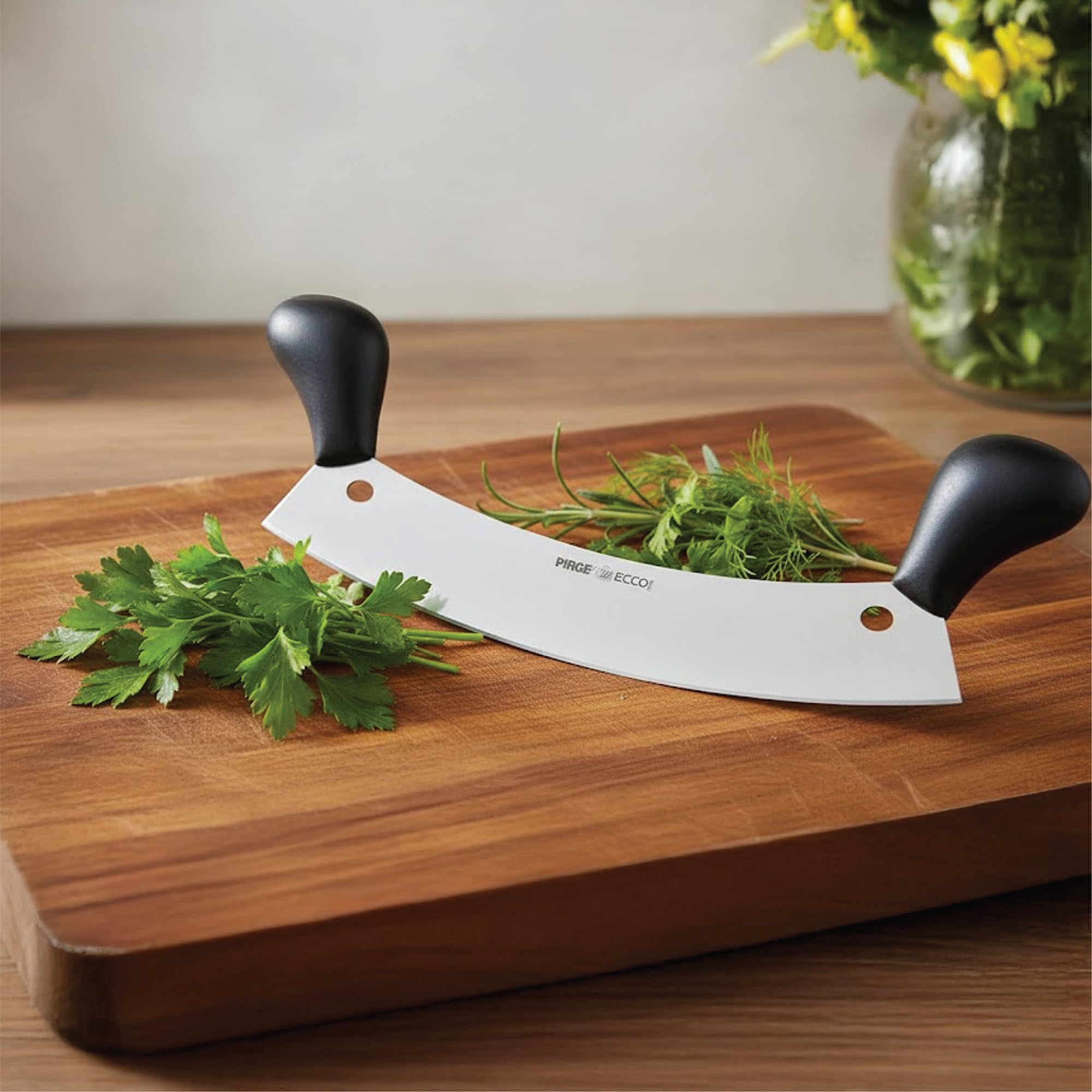 Pirge Ecco Wiegemesser für Fleisch 35 cm Einschneidig Kräutermesser Pizzaschneider - Fleischermesser - Edelstahl Profi Küchenmesser Pizzamesser - Ergonomisches Kunststoff Griffdesign