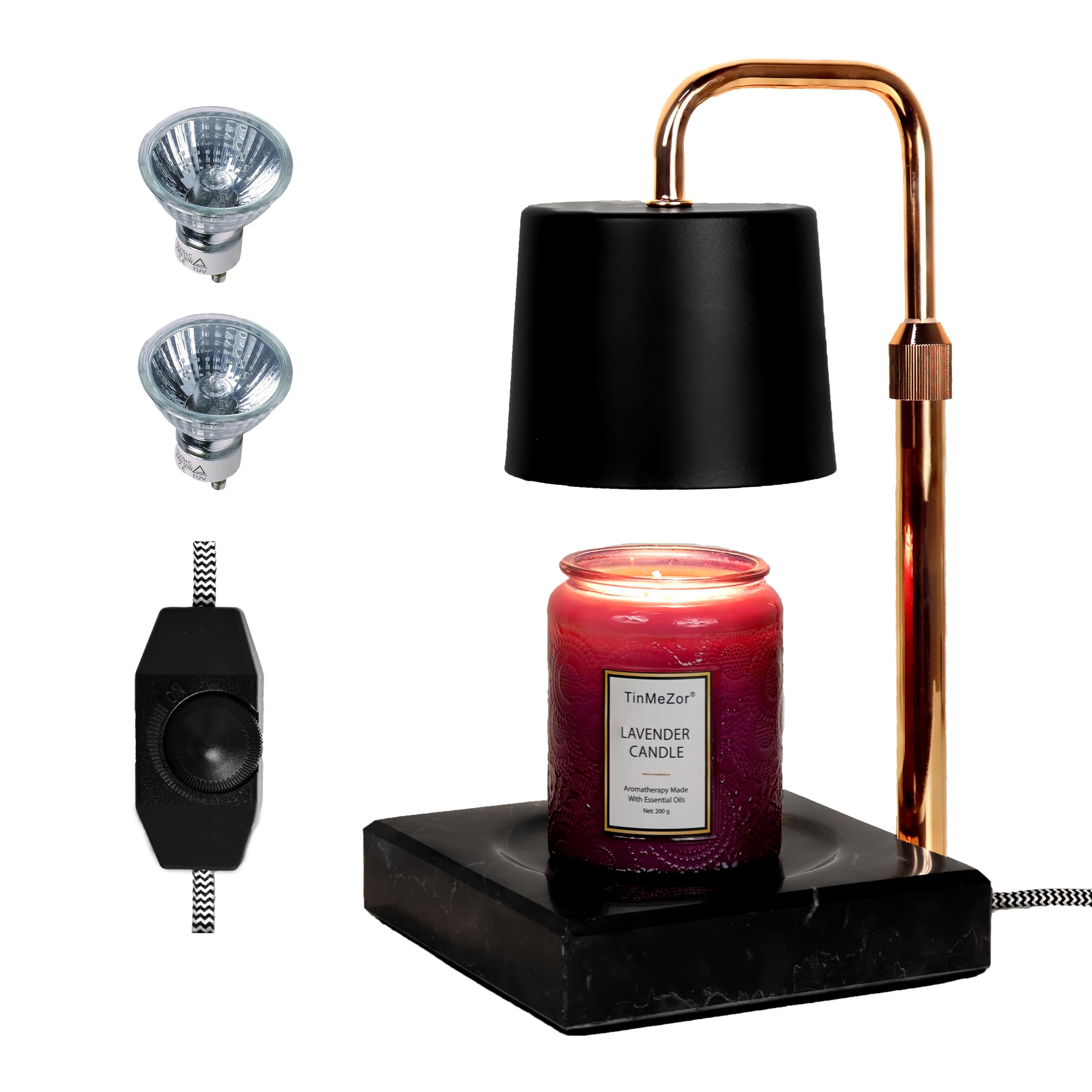 Candle Warmer Lamp, Electric Candle Lamp Warmer with Dimmer, Bedroom Home Decor Marble Base Dimmable Vintage Wax Melt Warmer for Scented Wax with 2*50W Bulbs, Aromatherapy Gifts Spa Office (Black)