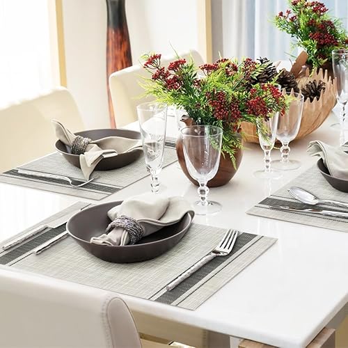 Miniatura 6 de Juego de 6 manteles individuales tejidos resistentes al calor para mesa de cocina, interiorexterior, vinilo tejido lavable, lavable, juego de 6