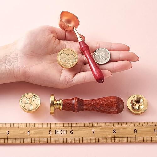 Miniatura 10 de Juego de sellos de cera, 6 piezas con tema de boda, cabeza de sello de cera con mango de madera de haya y varillas de cera de aleación, cuchara de