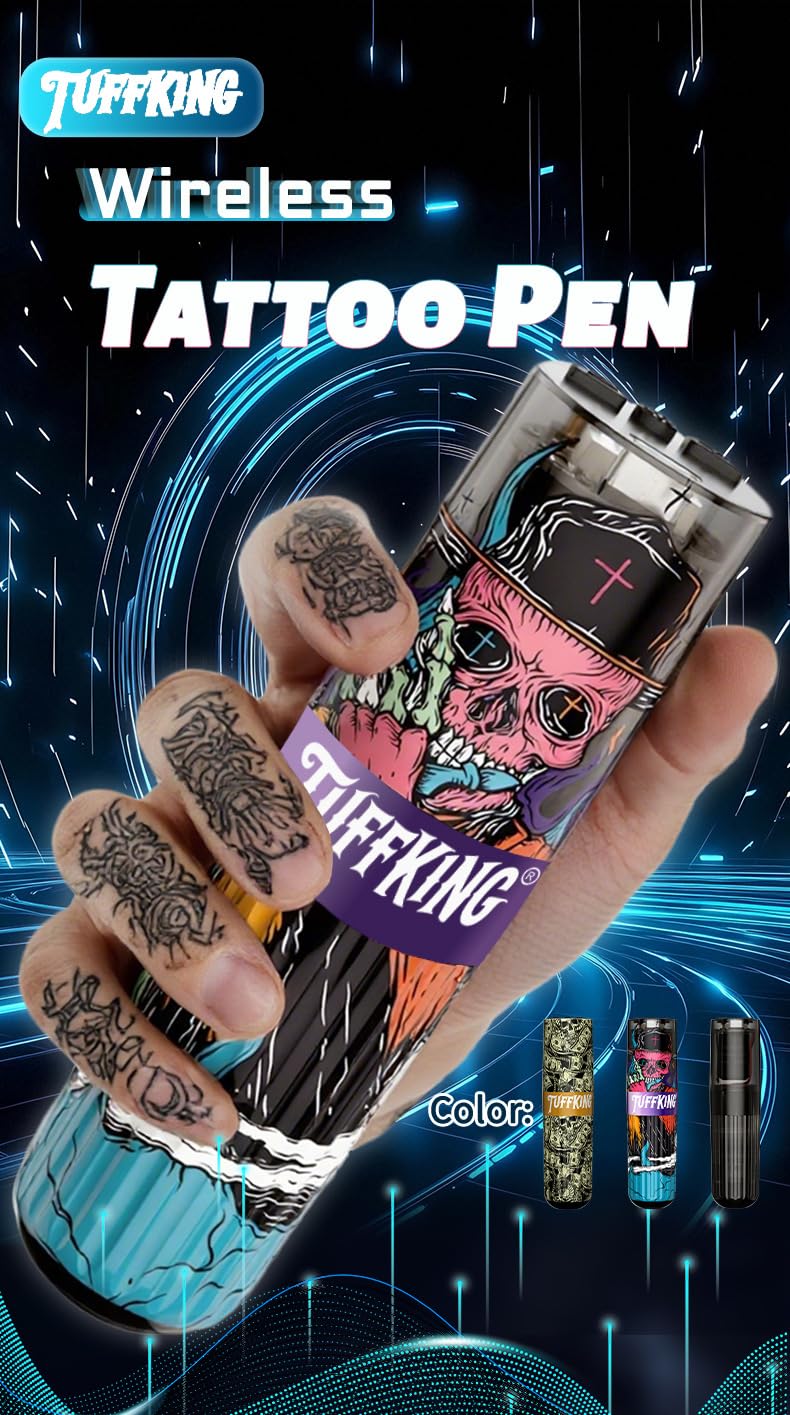 Kit penna portatile per tatuaggi wireless - Macchina rotativa per tatuaggi con display LED, alimentatore 1600mAh, tensione regolabile 5-12V, tipo C,12