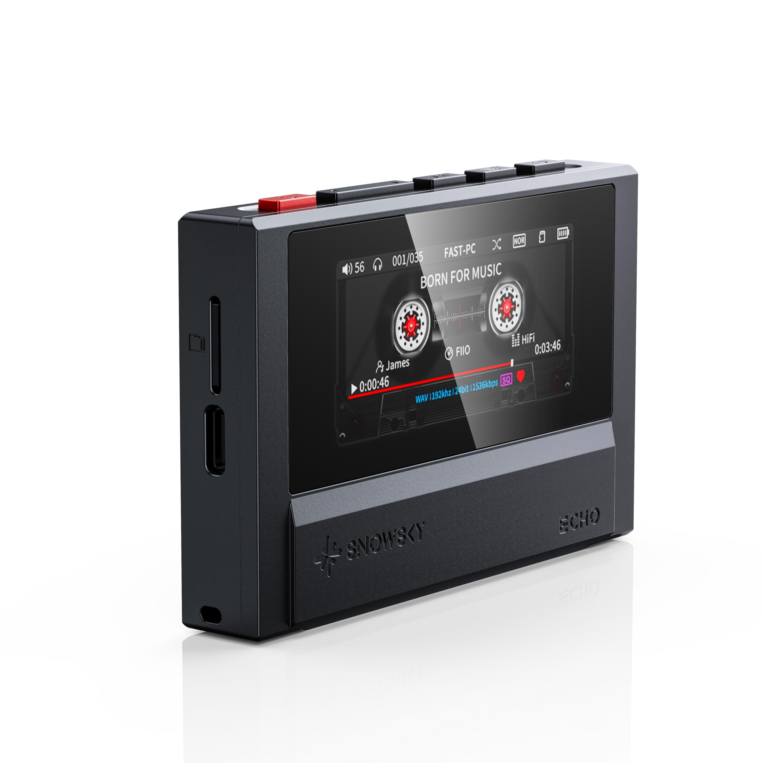 FiiO Echo Retro Hi-Res Digitaler Audio-Player, Dual-DAC-Bluetooth-Musik-Player, 4,4 mm symmetrischer Ausgang, Farbbildschirm, tragbarer DAP (schwarz)