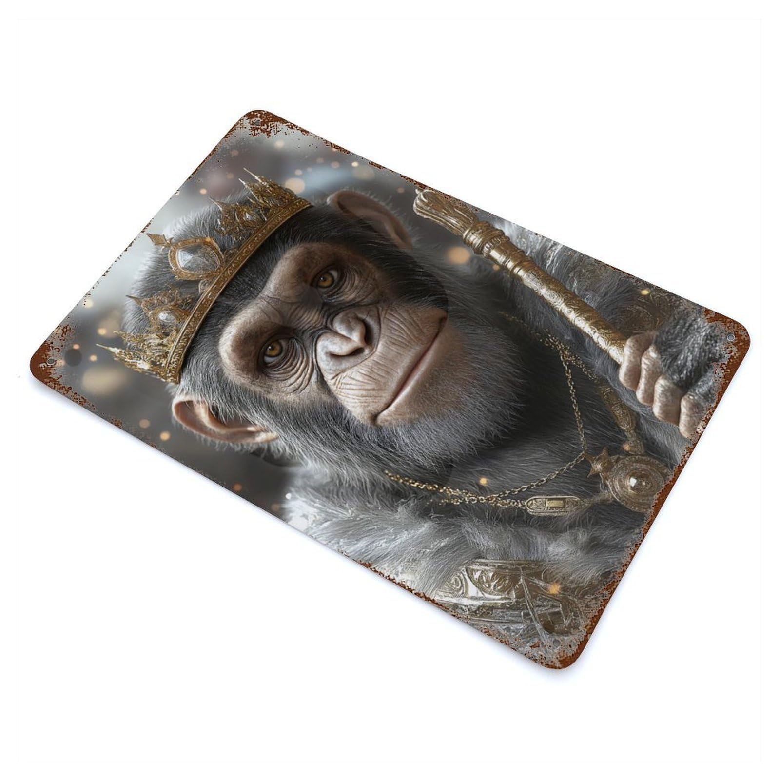 Garage Style Chimpanzee King Rust Effect Tin Sign 11.8"x7.9", Industrial Home Decor for Bar And Workshop