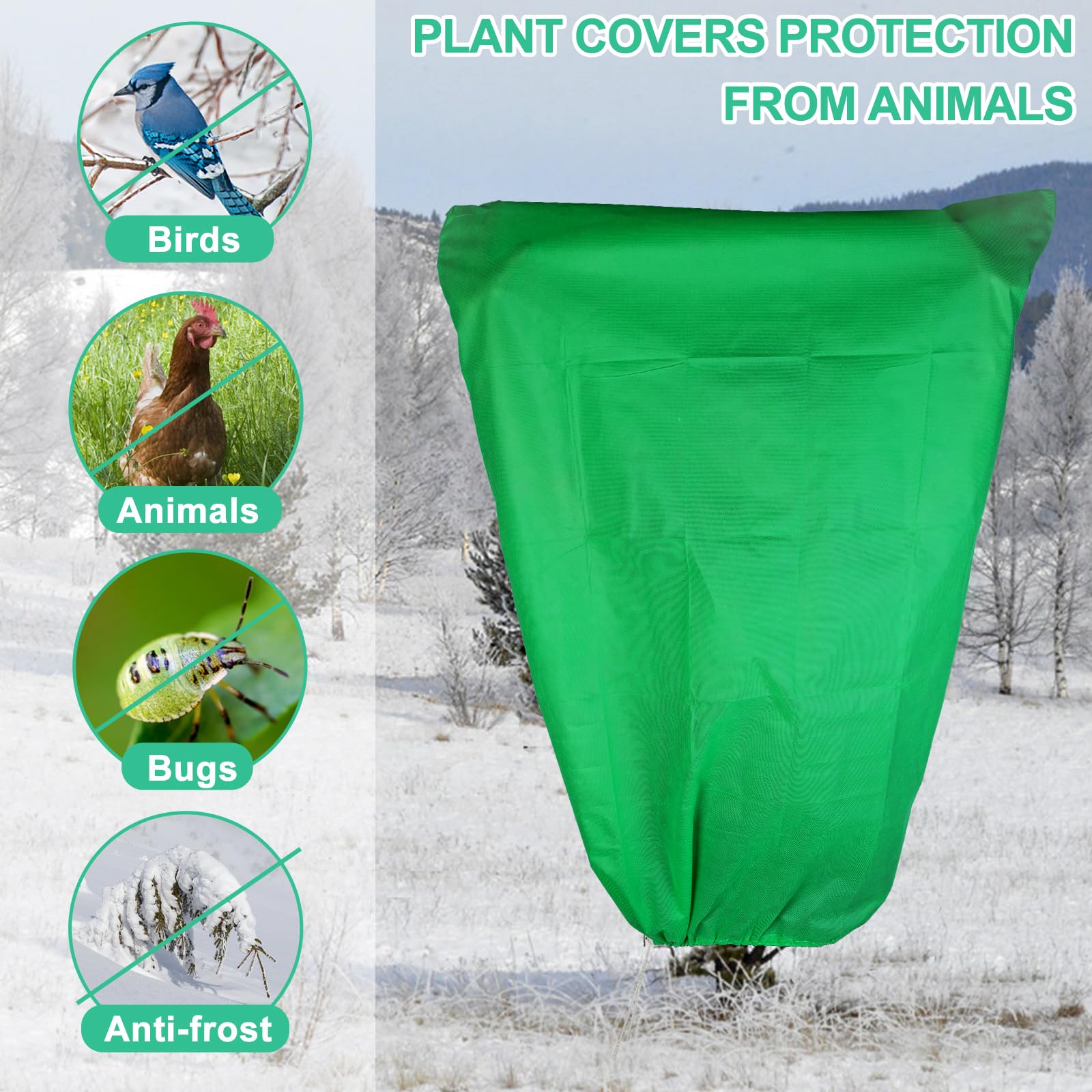 NONMON Coperture per piante antigelo, confezione da 4 coperture per alberi con cerniera con coulisse ispessita coperta antigelo per piante da esterno, arbusti, fiori e frutti